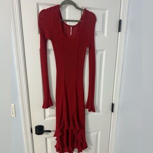 Free People red long sleeve dress Size S